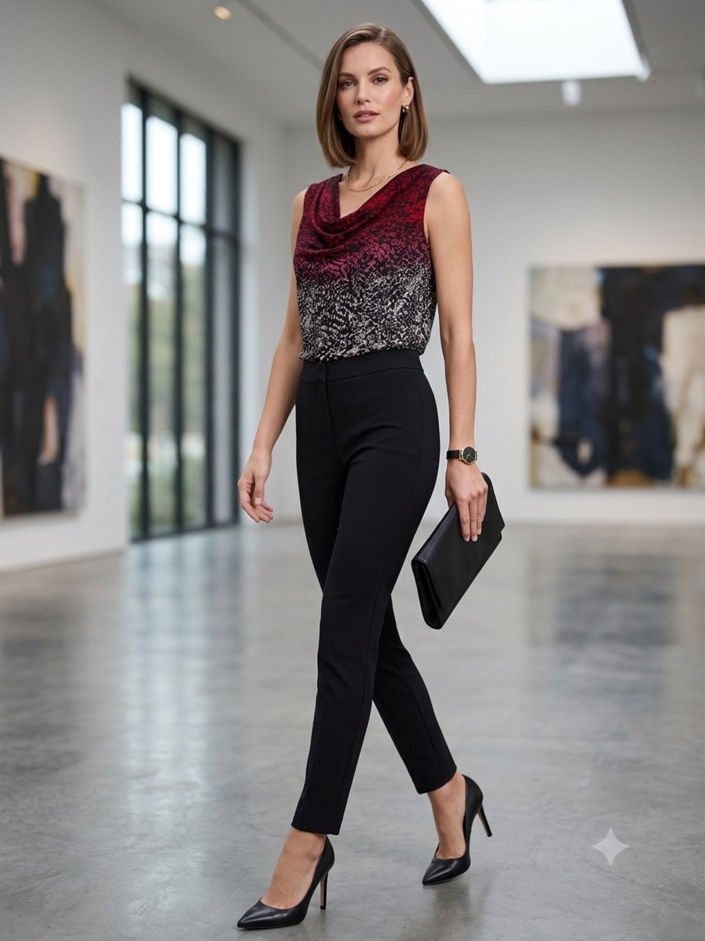 Calvin Klein Burgundy Ombre Sleeveless Cowl Neck Top